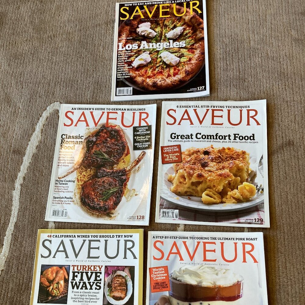 Saveur Magazine lot of 5, 2010. March #127 April #128 May #129 Nov #133 Dec #134